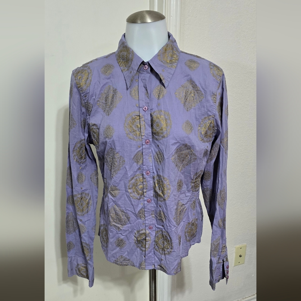 #979 At Last Lavender and Gold Patterned Shirt